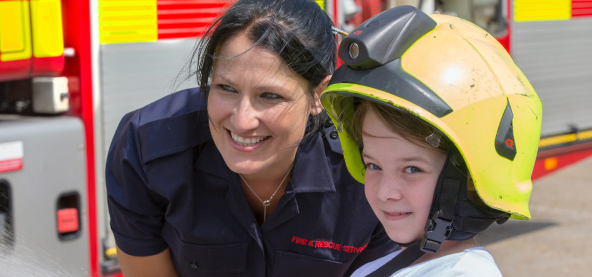 Kent Fire & Rescue fire woman with child