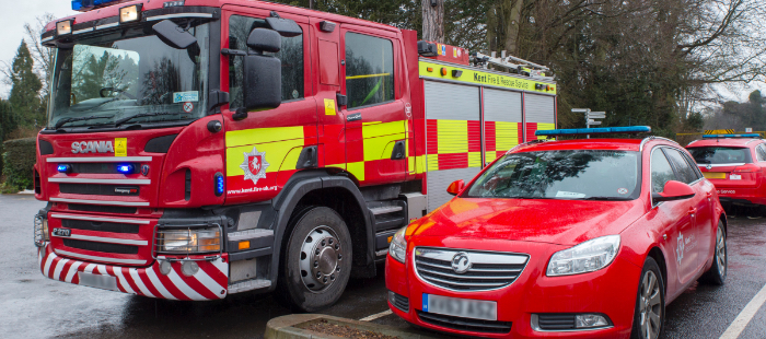 Kent Fire & Rescue Service fire engine with car